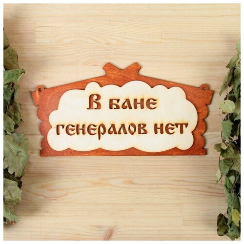 Добропаровъ Табличка для бани "В бане генералов нет" в виде избы 30х17см микс фото