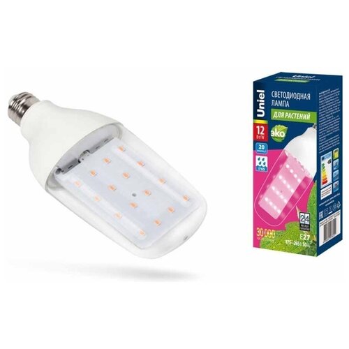 LED-B82-12W-SPBR-E27-CL PLP33WH Лампа светодиодная для растений. Форма DOUBLESIDE. прозрачная. Спектр для рассады и досвечивания в период роста. Картон. ТМ Uniel фото