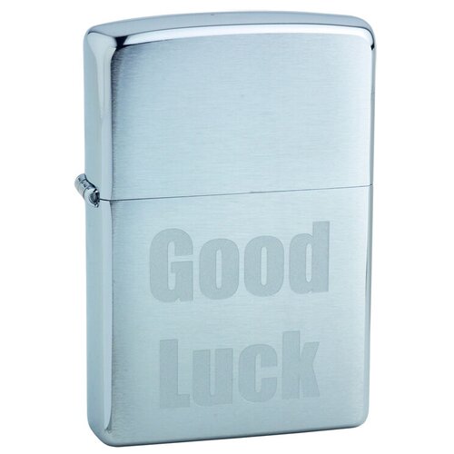 Оригинальная бензиновая зажигалка ZIPPO 200 Good Luck с покрытием Brushed Chrome - Удачи фото