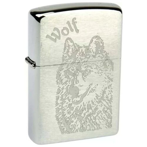 Оригинальная бензиновая зажигалка ZIPPO 200 Wolf с покрытием Brushed Chrome - Волк фото