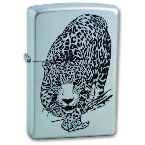 Оригинальная бензиновая зажигалка ZIPPO 205 LEOPARD с покрытием Satin Chrome - Леопард фото