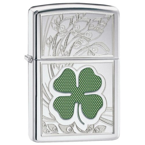 Оригинальная бензиновая зажигалка ZIPPO 24699 Shamrock Design с покрытием High Polish Chrome - Клевер фото