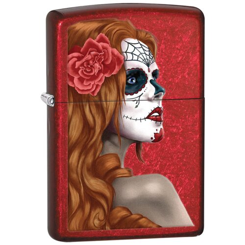 Оригинальная бензиновая зажигалка ZIPPO 28830 Day of the Dead: Girl с покрытием Candy Apple Red™ - День мертвых: Девушка фото