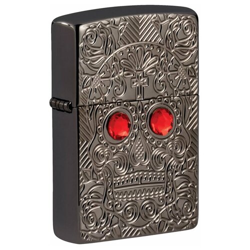 Оригинальная бензиновая зажигалка ZIPPO Armor™ 49300 Crystal Skull Design с покрытием High Polish Black Ice® - Череп фото