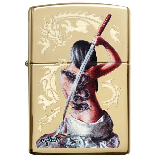 Оригинальная бензиновая зажигалка ZIPPO Classic 29668 Mazzi с покрытием High Polish Brass - Mazzi фото