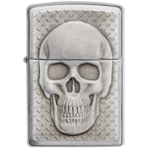 Оригинальная бензиновая зажигалка ZIPPO Classic 29818 Skull Design с покрытием Brushed Chrome - Череп с сюрпризом фото