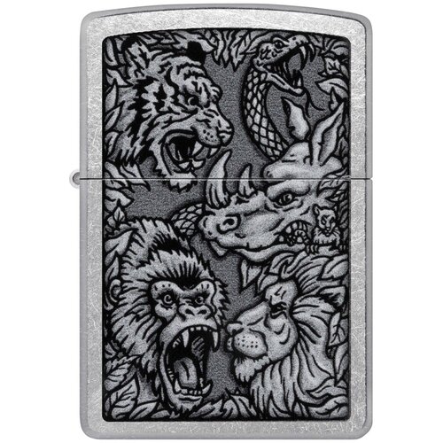 Оригинальная бензиновая зажигалка ZIPPO Classic 48567 Jungle Design с покрытием Street Chrome - Джунгли фото