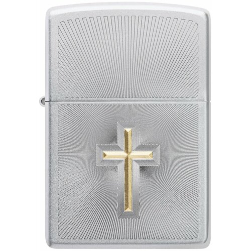 Оригинальная бензиновая зажигалка ZIPPO Classic 48581 Cross Design с покрытием Satin Chrome - Крест фото