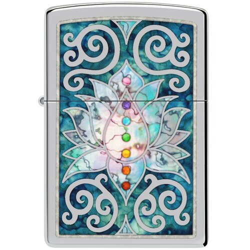 Оригинальная бензиновая зажигалка ZIPPO Classic 48592 Lotus Flower с покрытием High Polish Chrome - Цветок лотоса фото