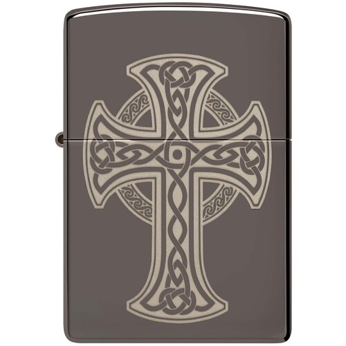 Оригинальная бензиновая зажигалка ZIPPO Classic 48614 Celtic Cross Design с покрытием Black Ice - Кельтский крест фото