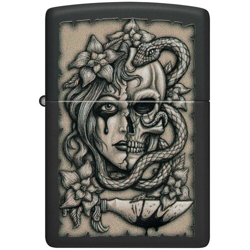 Оригинальная бензиновая зажигалка ZIPPO Classic 48616 Gory Tattoo с покрытием Black Matte фото