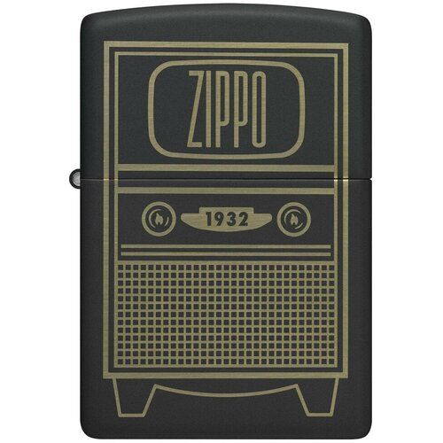 Оригинальная бензиновая зажигалка ZIPPO Classic 48619 Vintage TV Design с покрытием Black Matte - Винтажный телевизор ZIPPO фото