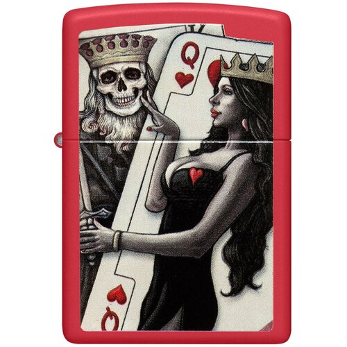 Оригинальная бензиновая зажигалка ZIPPO Classic 48624 Skull King Queen Beauty с покрытием Red Matte - Король Черепов и Королева Красоты фото