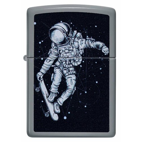 Оригинальная бензиновая зажигалка ZIPPO Classic 48644 Skateboarding Astronaut с покрытием Flat Grey - Астронавт на скейтборде фото