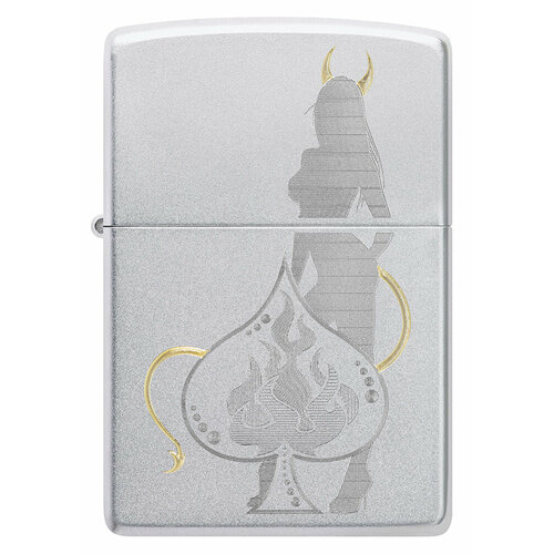 Оригинальная бензиновая зажигалка ZIPPO Classic 48658 Devilish Ace с покрытием Satin Chrome - Дьявольский туз фото