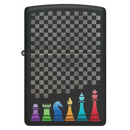 Оригинальная бензиновая зажигалка ZIPPO Classic 48662 Chess Pieces с покрытием Black Matte - Шахматные фигуры фото