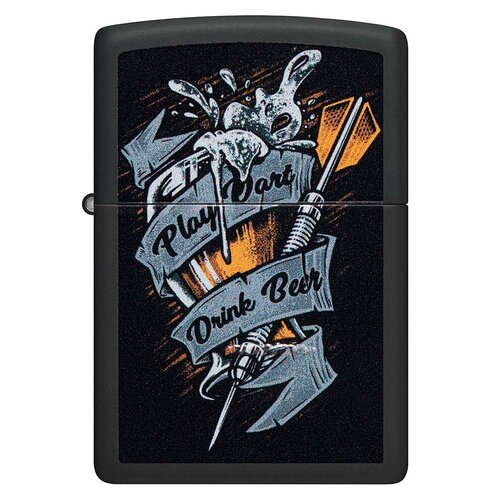 Оригинальная бензиновая зажигалка ZIPPO Classic 48679 Darts с покрытием Black Matte - Дартс фото