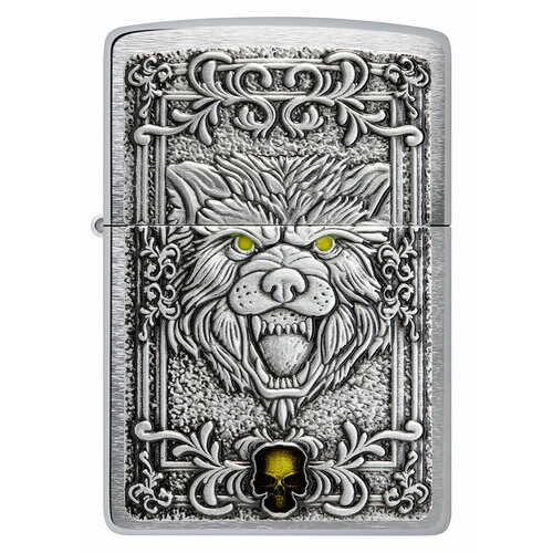 Оригинальная бензиновая зажигалка ZIPPO Classic 48690 Wolf Emblem с покрытием Brushed Chrome - Эмблема волка фото