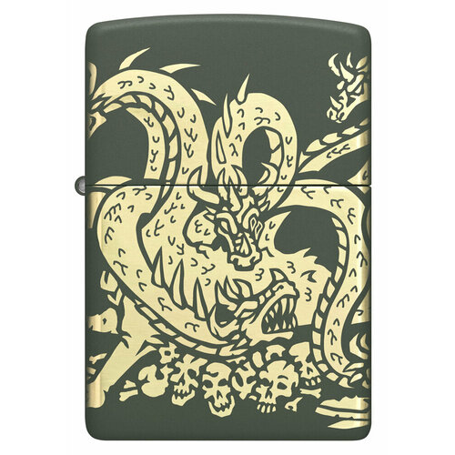 Оригинальная бензиновая зажигалка ZIPPO Classic 48907 с покрытием Green Matte - Многоголовый дракон фото