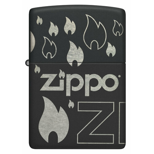 Оригинальная бензиновая зажигалка ZIPPO Classic 48908 с покрытием Black Matte - логотип ZIPPO фото