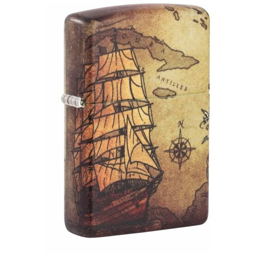 Оригинальная бензиновая зажигалка ZIPPO Classic 49355 Pirate Ship Design с покрытием White Matte - Пиратский Корабль фото