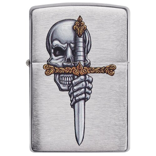 Оригинальная бензиновая зажигалка ZIPPO Classic 49488 Sword Skull Design с покрытием Brushed Chrome - Меч и Череп фото