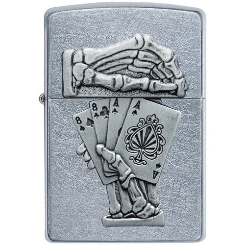 Оригинальная бензиновая зажигалка ZIPPO Classic 49536 Dead Mans Hand с покрытием Street Chrome - Рука мертвеца фото