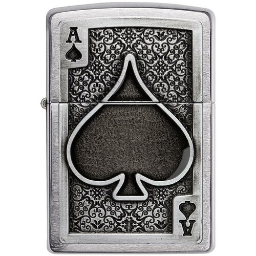 Оригинальная бензиновая зажигалка ZIPPO Classic 49637 Ace Of Spades с покрытием Brushed Chrome - Туз Пик фото