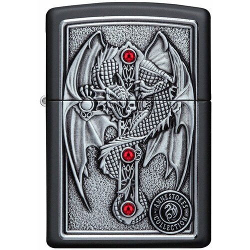 Оригинальная бензиновая зажигалка ZIPPO Classic 49755 Winged Dragon Cross Design с покрытием Black Matte - Крест с крылатым драконом Анны Стоукс фото