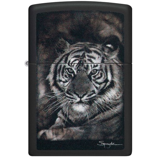 Оригинальная бензиновая зажигалка ZIPPO Classic 49763 Spazuk Design с покрытием Black Matte - Тигр Стивена Спазука фото