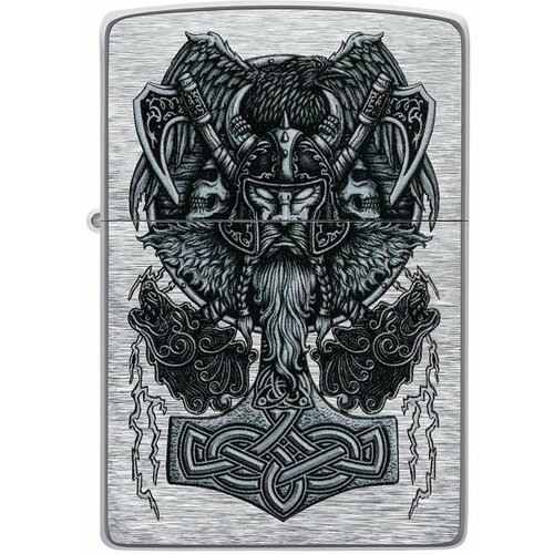 Оригинальная бензиновая зажигалка ZIPPO Classic 49777 Viking Design с покрытием Brushed Chrome - Викинг фото