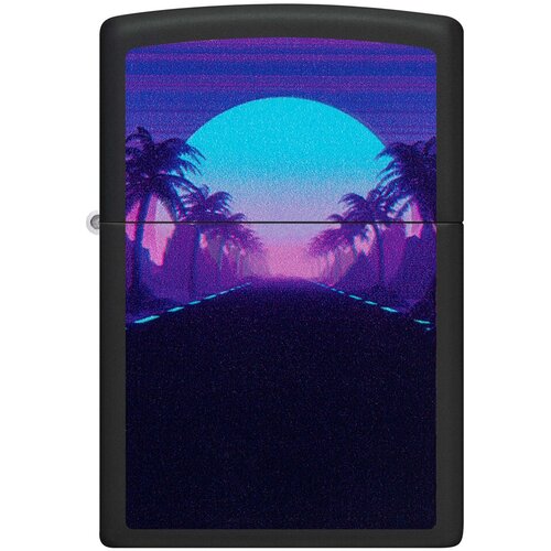 Оригинальная бензиновая зажигалка ZIPPO Classic 49809 Sunset Black с покрытием Black Light - Закат фото