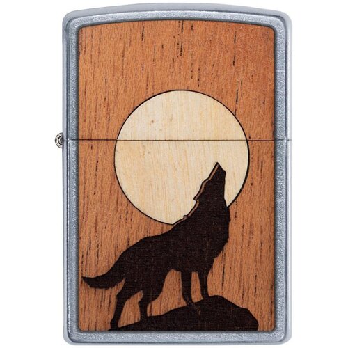 Оригинальная бензиновая зажигалка ZIPPO WOODCHUCK 49043 Howling Wolf с покрытием Street Chrome™ - Воющий волк фото