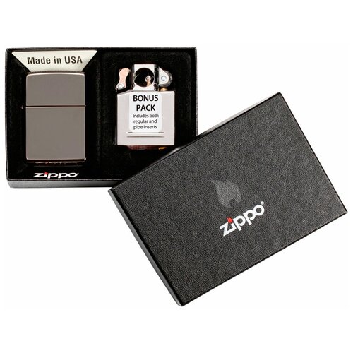 Оригинальный подарочный набор ZIPPO 29789: бензиновая зажигалка ZIPPO с покрытием Black Ice® + блок для трубок фото