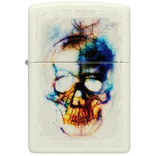 Светящаяся оригинальная бензиновая зажигалка ZIPPO Classic 48563 Skull Design с покрытием Glow In The Dark Green - Череп фото