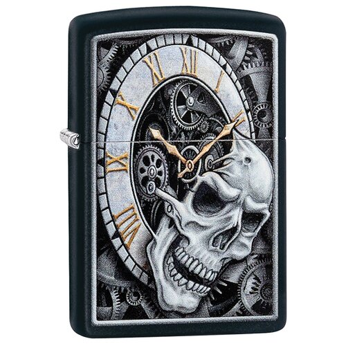 Zippo Зажигалка бензиновая Skull Clock Design Black Matte